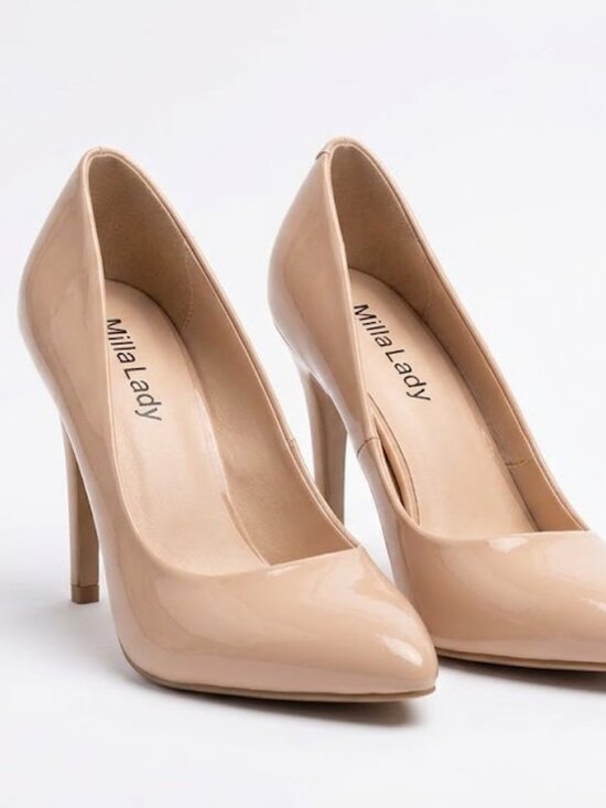 Mila Lady Shoes - Mila Lady Nude Patent Leather Pointed Toe Stiletto Pumps